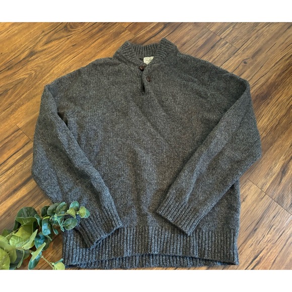 LL Bean Classic Ragg Wool Seater Men's Gray Medium Lambs wool Henley Knit 285174 - Picture 1 of 6
